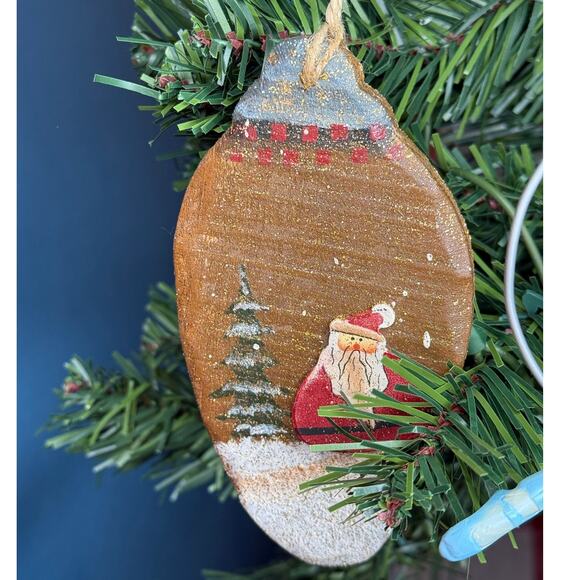 Wooden Painted Santa Ornament - Picture 1 of 2